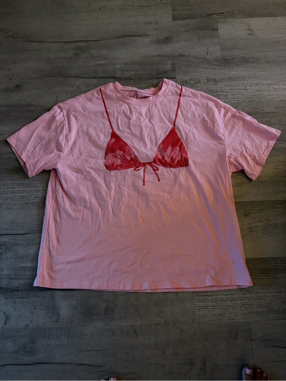 Women's Pink Graphic Tee with Red Bikini Print